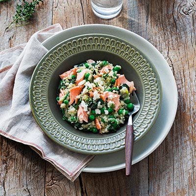 Brown Rice Risotto with Salmon and Goats Fetta