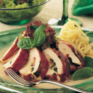 Basil-stuffed chicken breasts