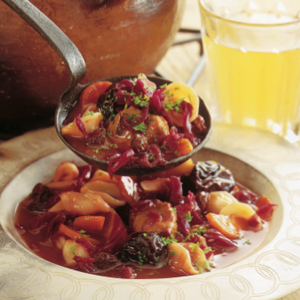 Cidered pork with red cabbage