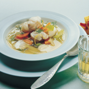 Fish soup with capsicum polenta