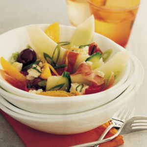 Melon, fetta and orange salad