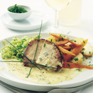 Pork steaks with mustard sauce
