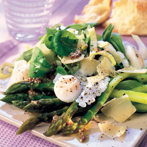 Quail eggs with asparagus and parmesan