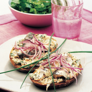 Sardine, watercress and carrot open sandwich