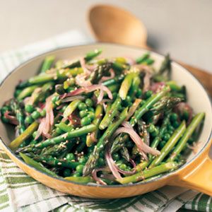 Sesame asparagus and pea stir-fry