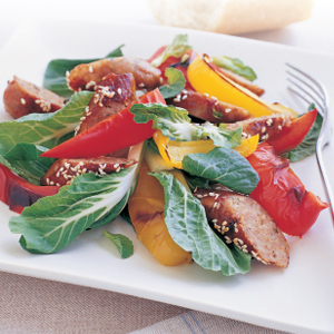 Sesame sausages with vegetables