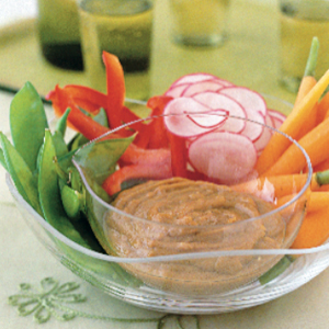 Steamed vegetables with peanut dip