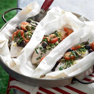 Barbecued fish parcels