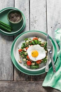 Roasted Tomato, Cannellini Bean and Avocado Salad with Pan-fried Eggs
