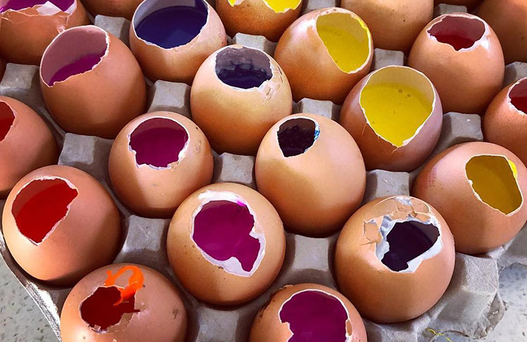 Use eggshells as “paint bombs” for original artwork