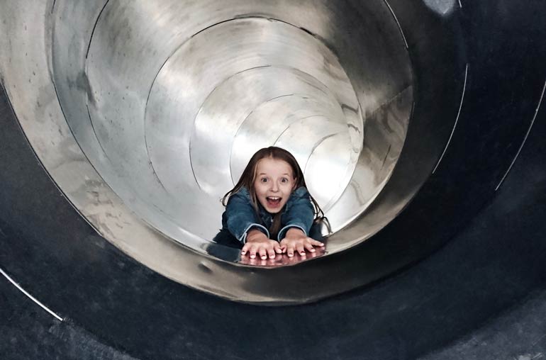 6. You go tandem down the slide