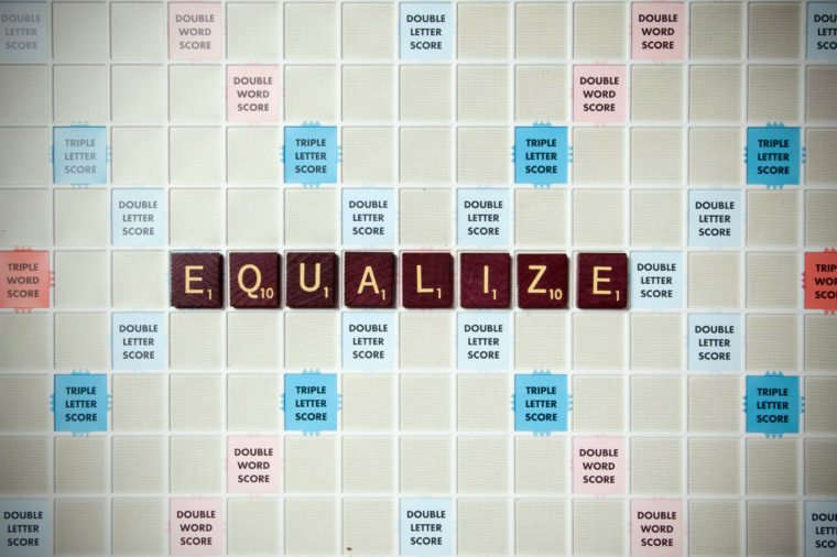 Equalize: To compensate; to make equal, uniform, corresponding, or matching (US spelling)