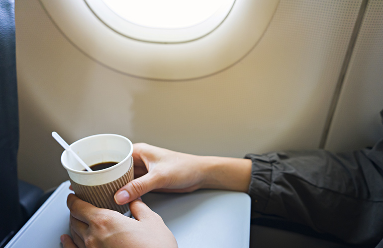 Drinking coffee or hot tea