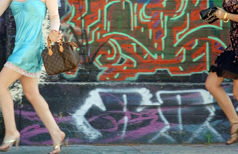 Women running in heels