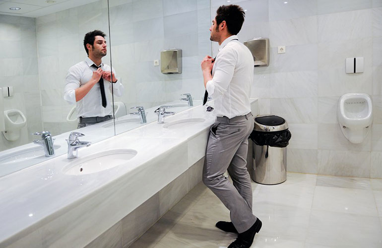 Not dawdling in public bathrooms