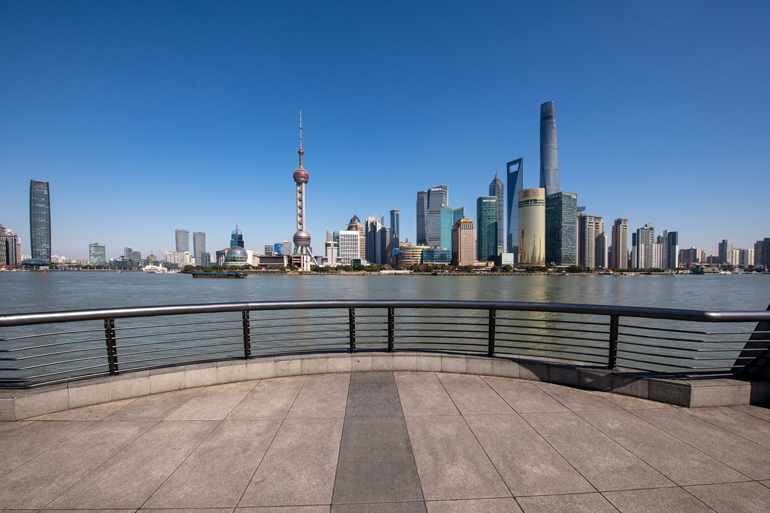 An empty waterfront in Shanghai, China