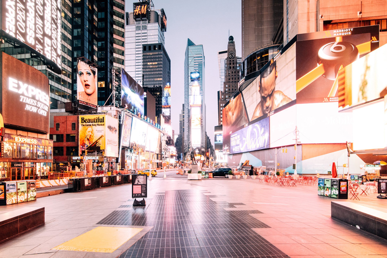 A crowd-less Times Square in New York