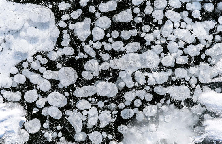 Frozen lake bubbles