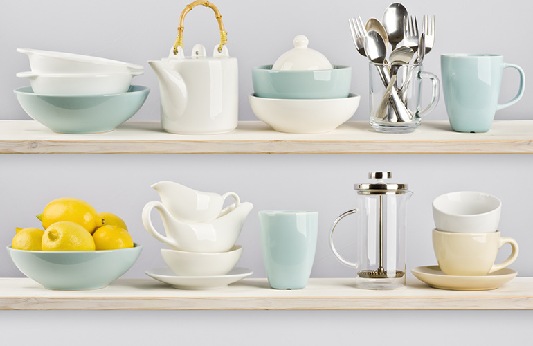 Colour co-ordinate items stored on open shelving