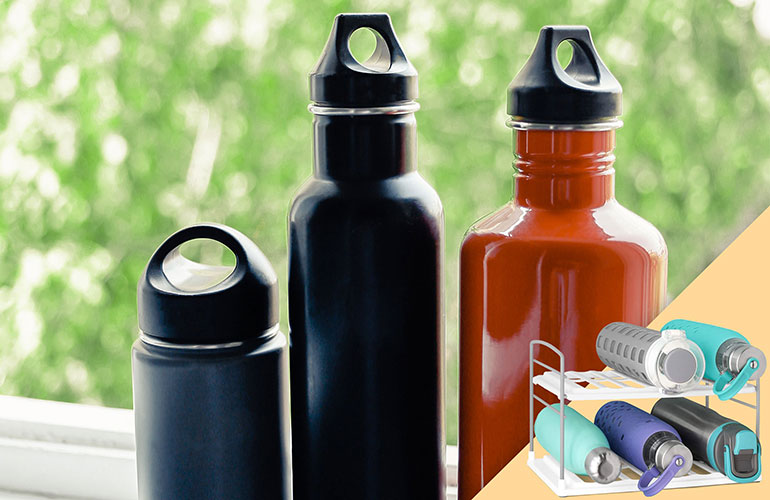 Water bottles and travel mugs