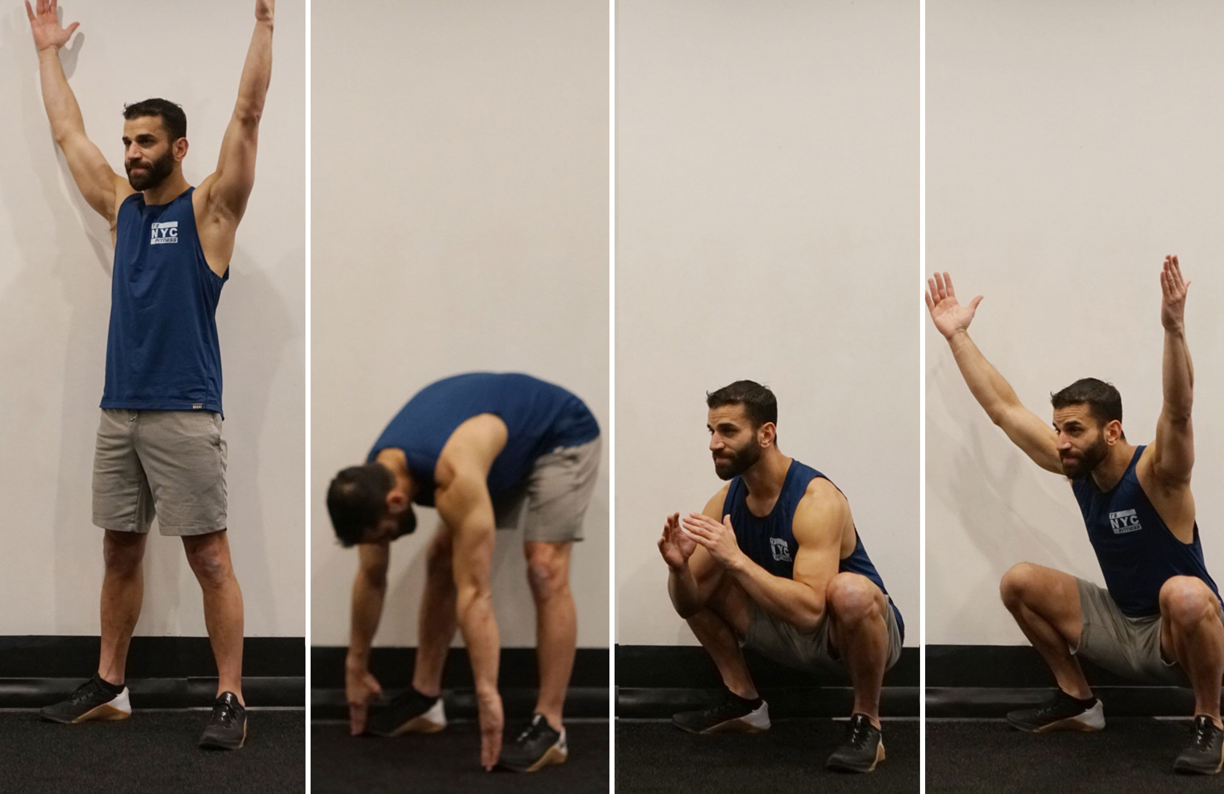 Toe Touch, to Squat, to Overhead Squat, to Stand