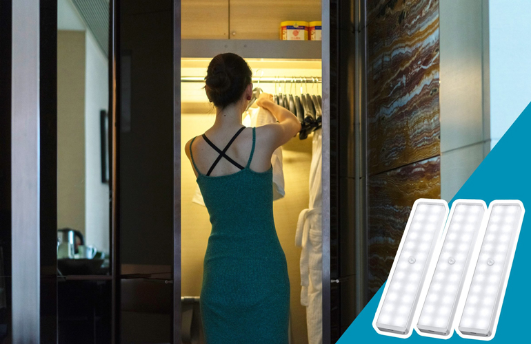 Stick lights onto the wardrobe walls