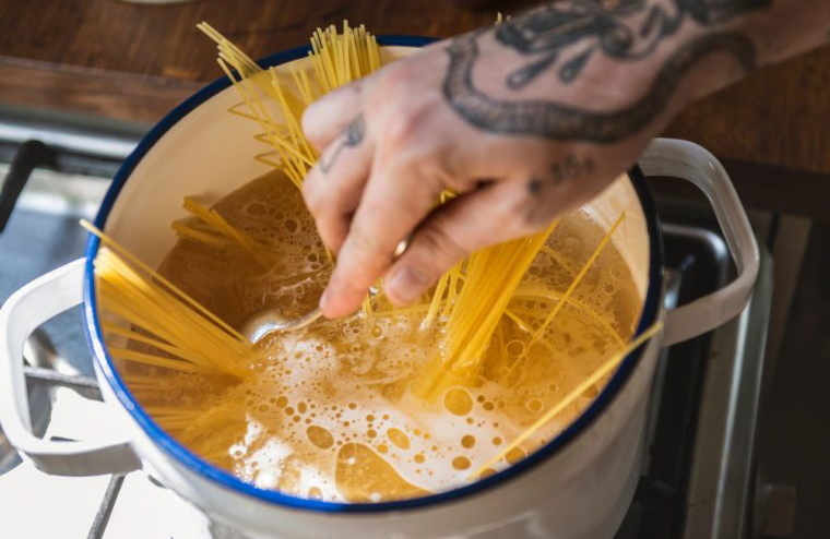 Using a small pot to cook pasta