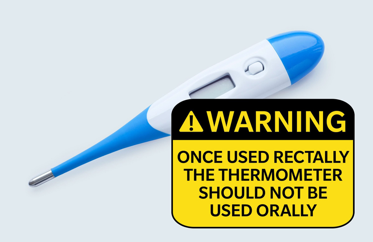 Warning label on a thermometer: