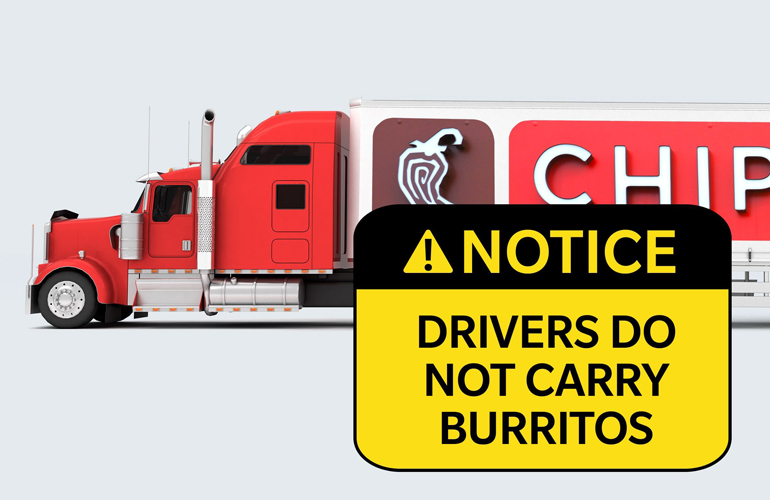 Warning label on a Chipotle truck: