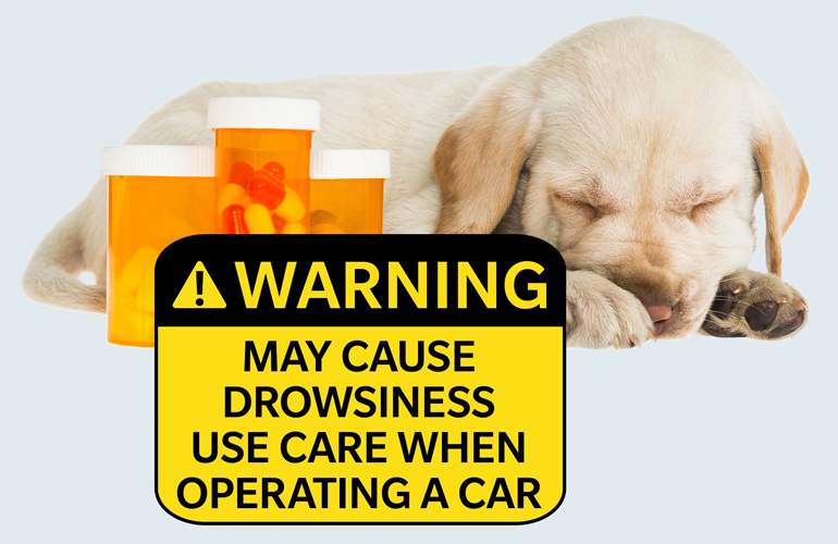 Warning label on a bottle of dog medication: