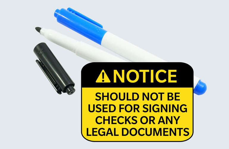 Warning label on a “vanishing ink” marker: