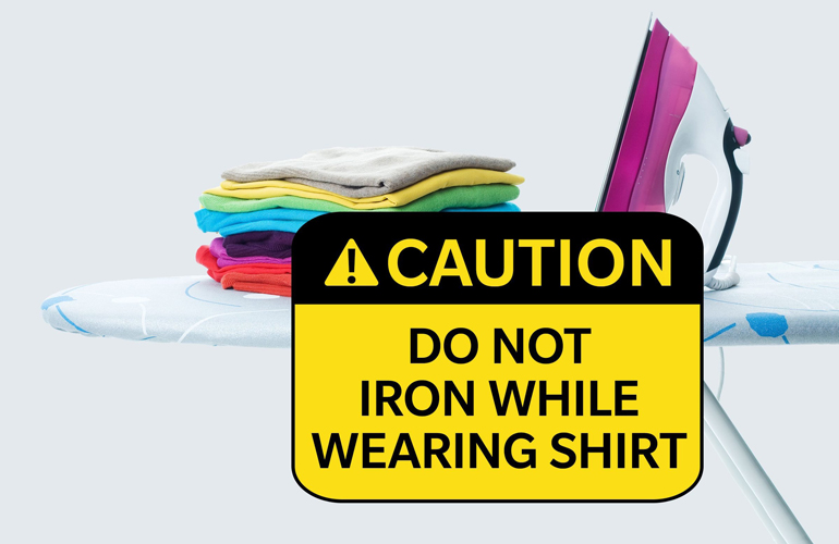 Warning label on an iron-on shirt pattern: