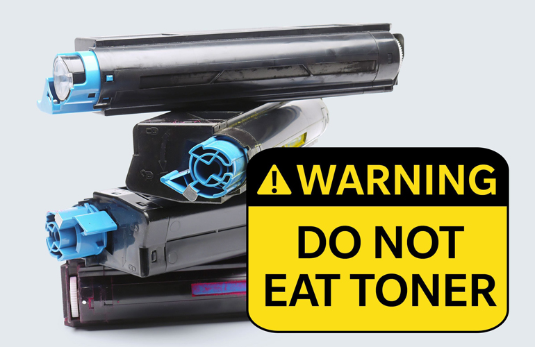 Warning label on a cartridge for a laser printer: