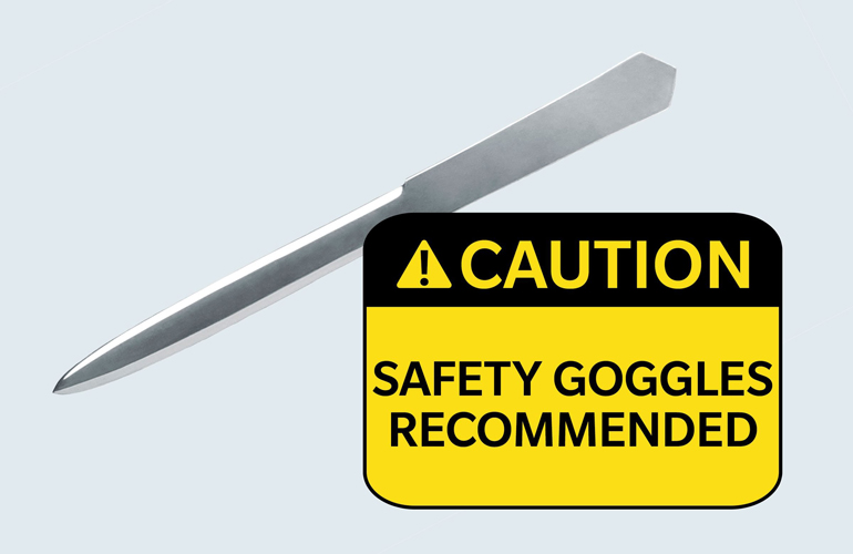Warning label on a letter opener: