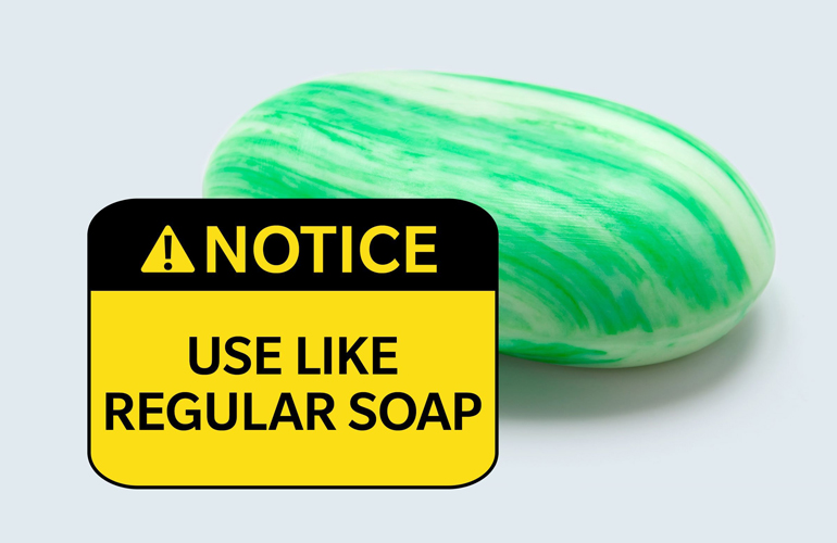 Warning label on a bar of soap:
