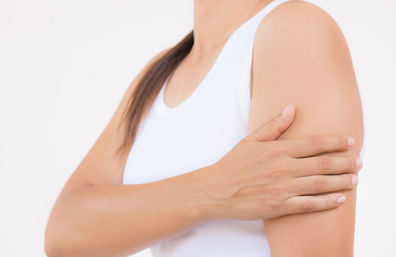 Soreness in the back, arms, or chest