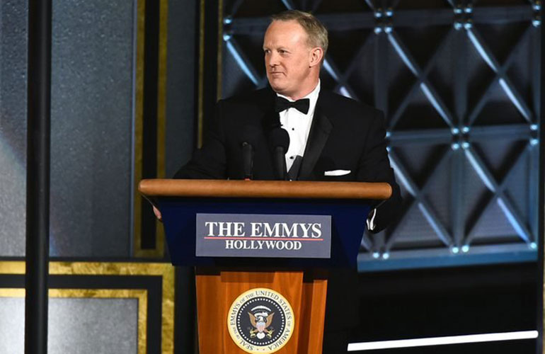 Sean Spicer’s joke falls flat at the 2017 Emmy Awards