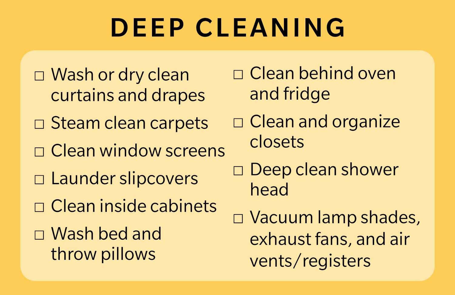 Deep cleaning schedule