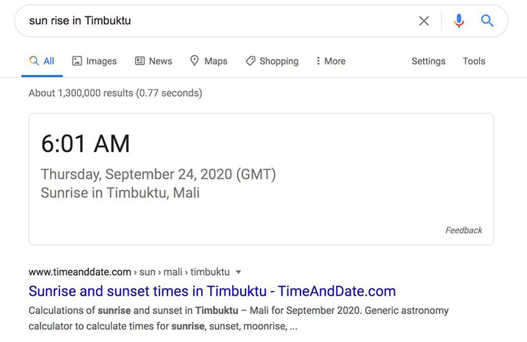 It tells you when the sun rises and sets