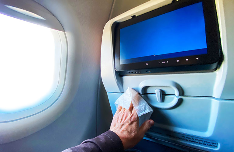 Disinfect the plane’s surfaces