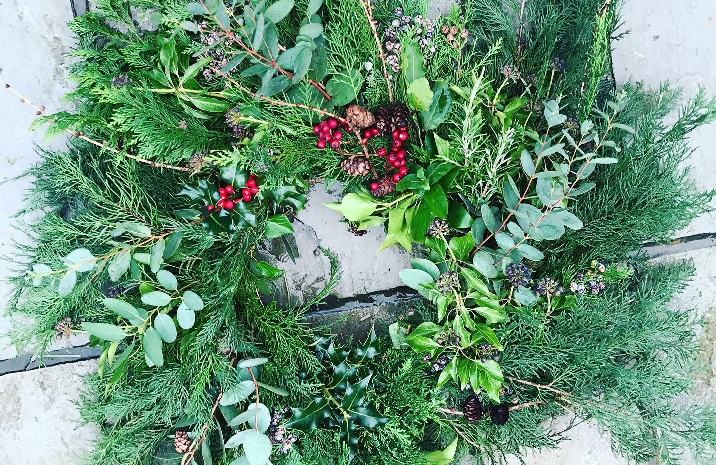 Foraged greenery Christmas wreath