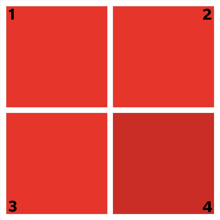 Which shade of red is different?
