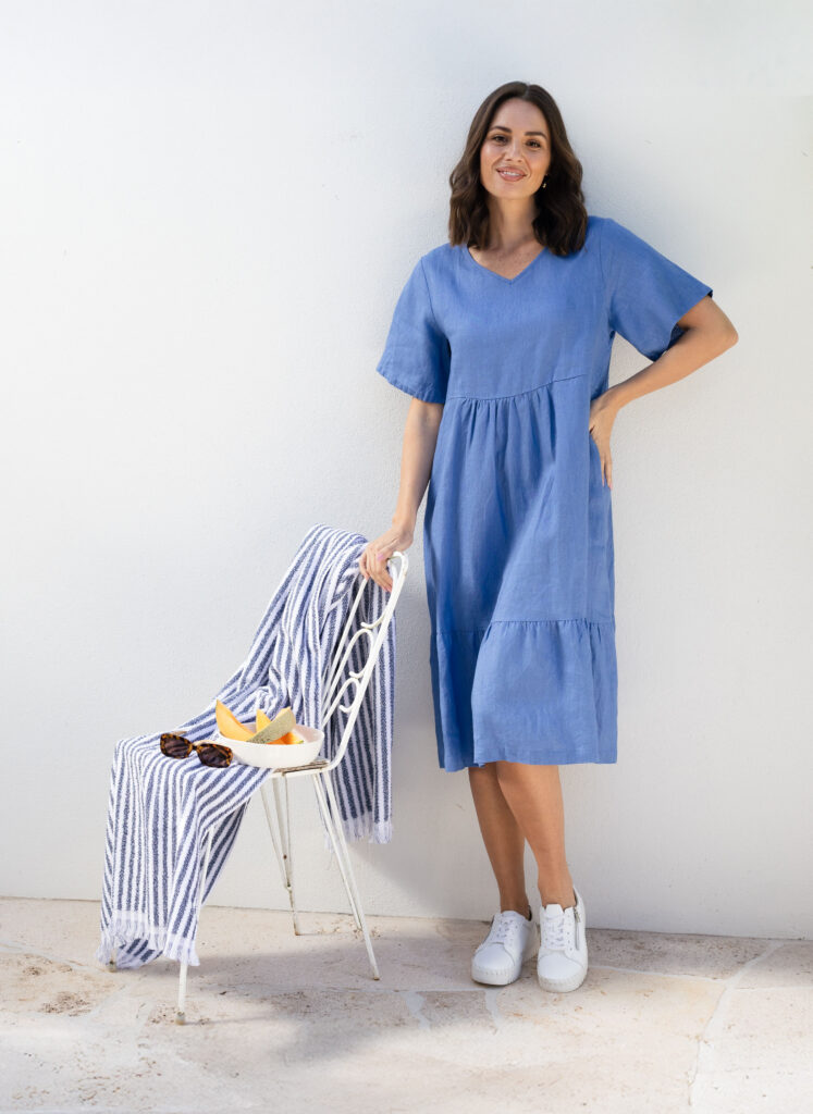 Miller Blue Linen Tiered Dress