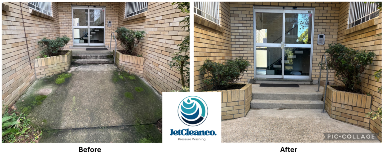 Before and after exterior concrete cleaning